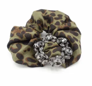 leopard scrunchies glass rhinestone  buckle embellished scrunchie