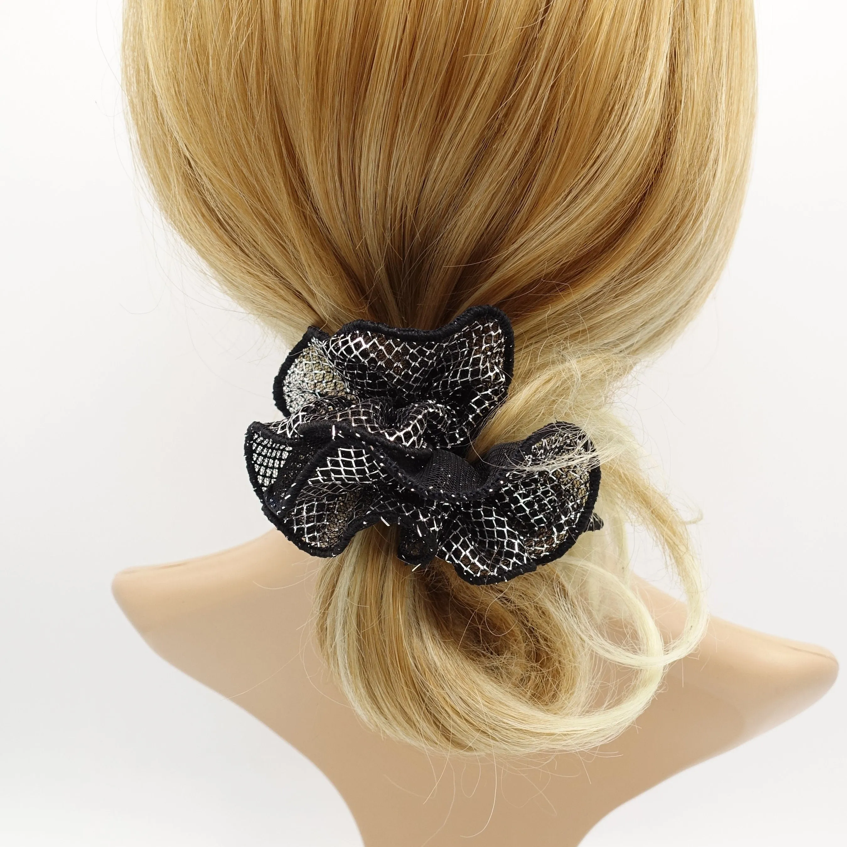 mesh lame hair scrunchies glittering hair elastic for women