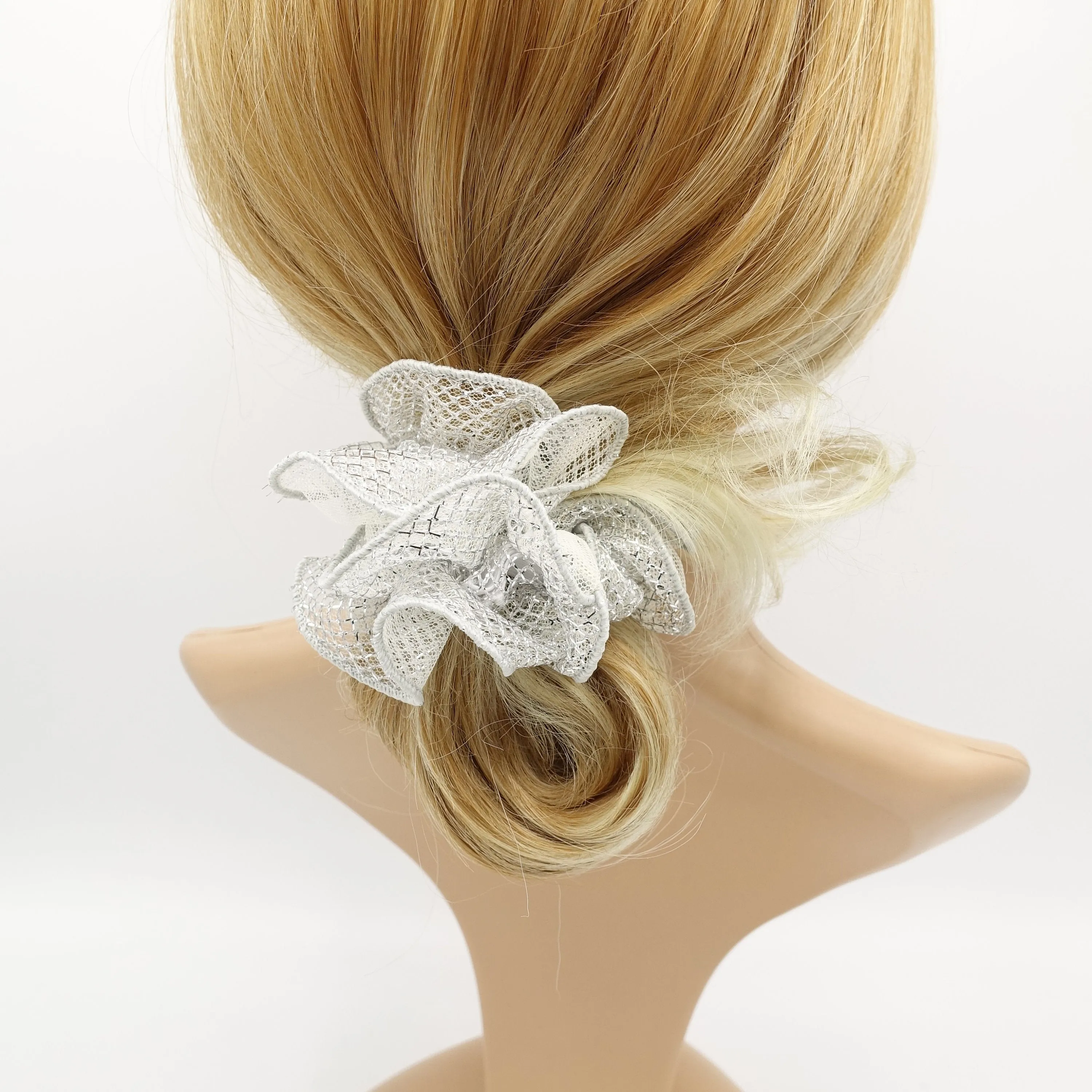 mesh lame hair scrunchies glittering hair elastic for women