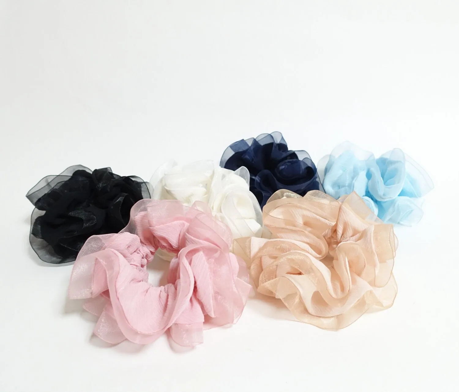 Mesh Trim Chiffon Scrunchies Hair Elastics Women Hair Accessory