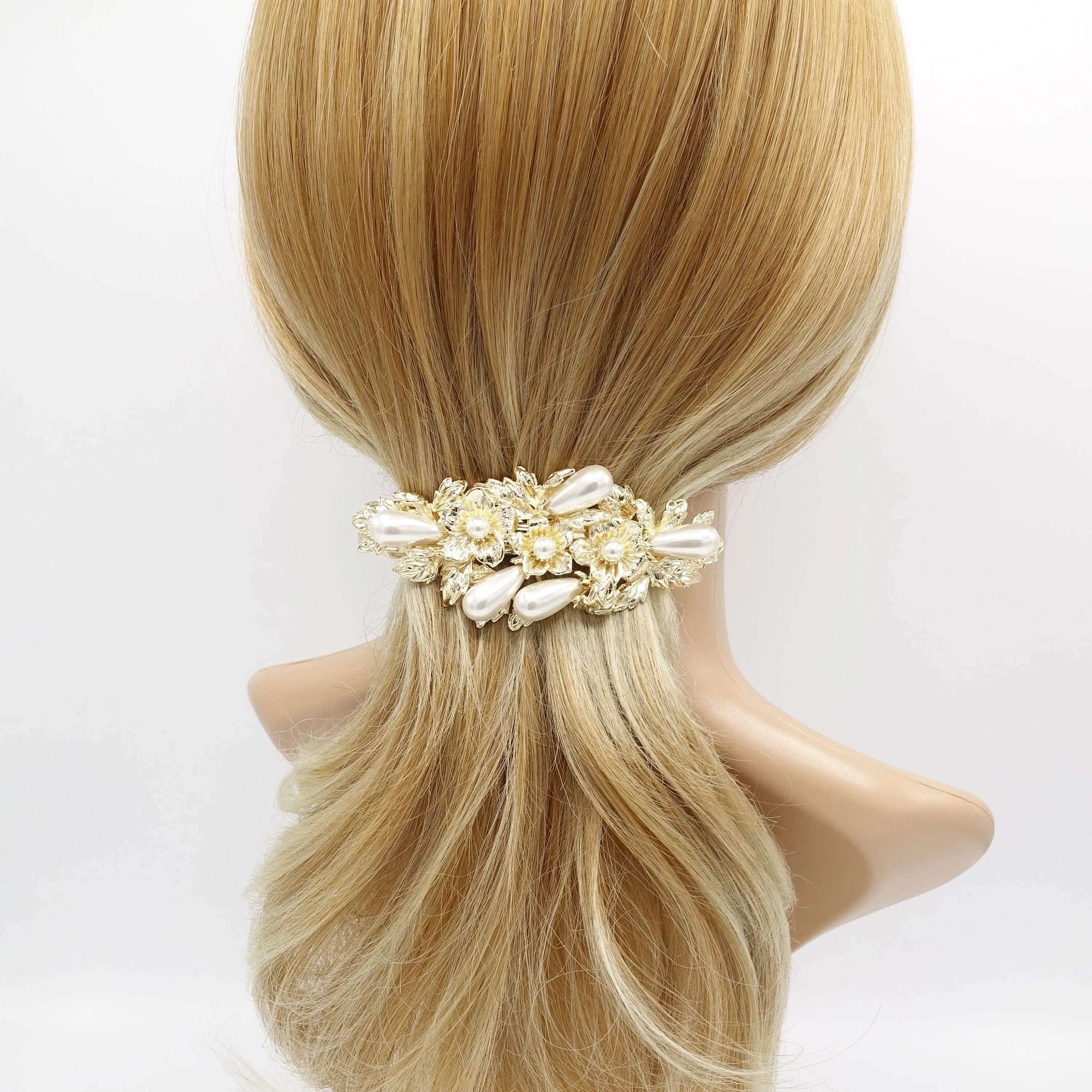 metal flower hair barrette bridal pearl hair accessory