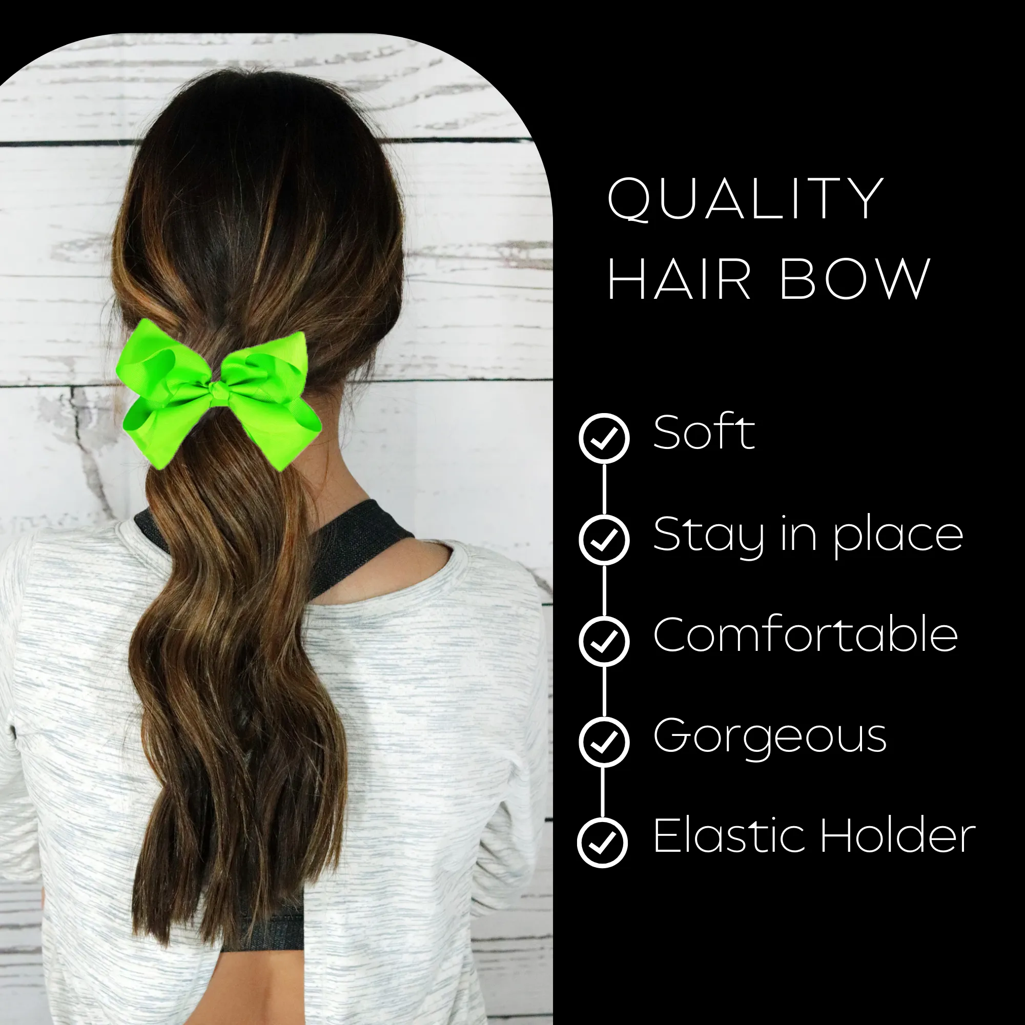 Neon Green Classic Hair Bows - 10 Pack