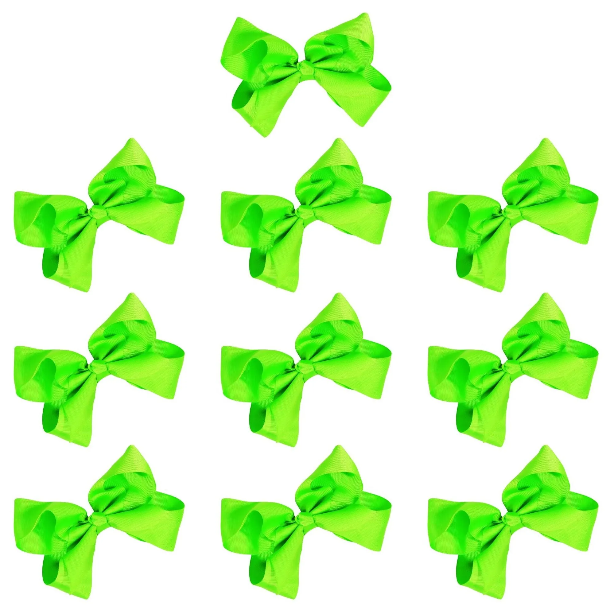 Neon Green Classic Hair Bows - 10 Pack