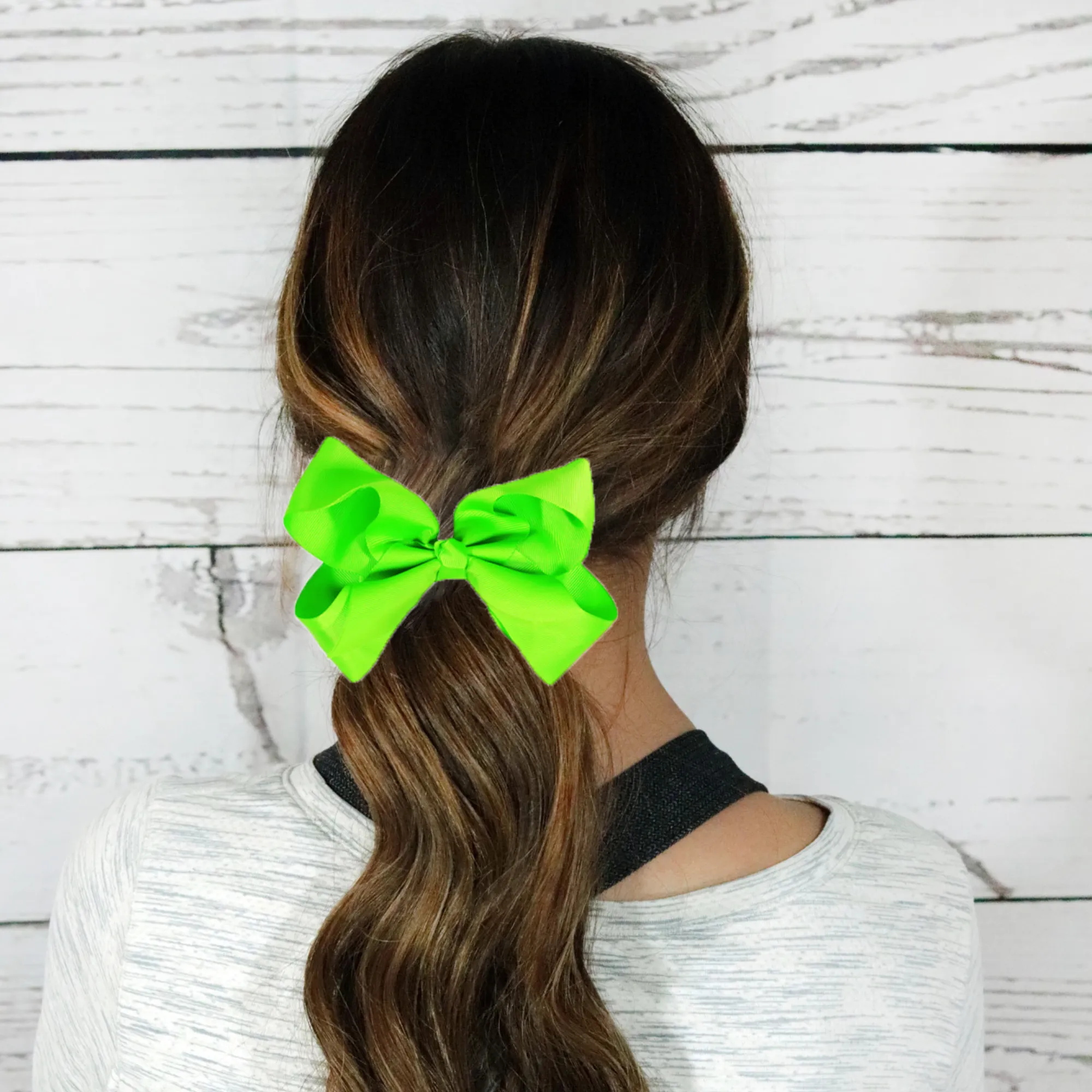 Neon Green Classic Hair Bows - 10 Pack