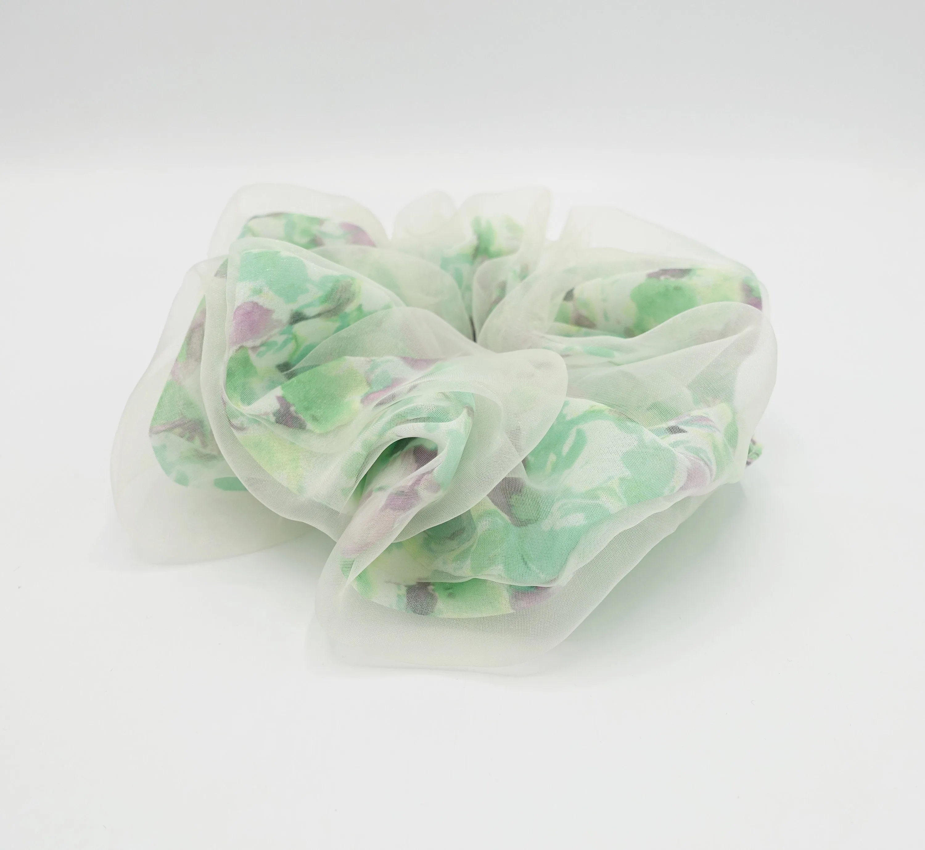 organza covered floral chiffon scrunchies see through hair scrunchie for women