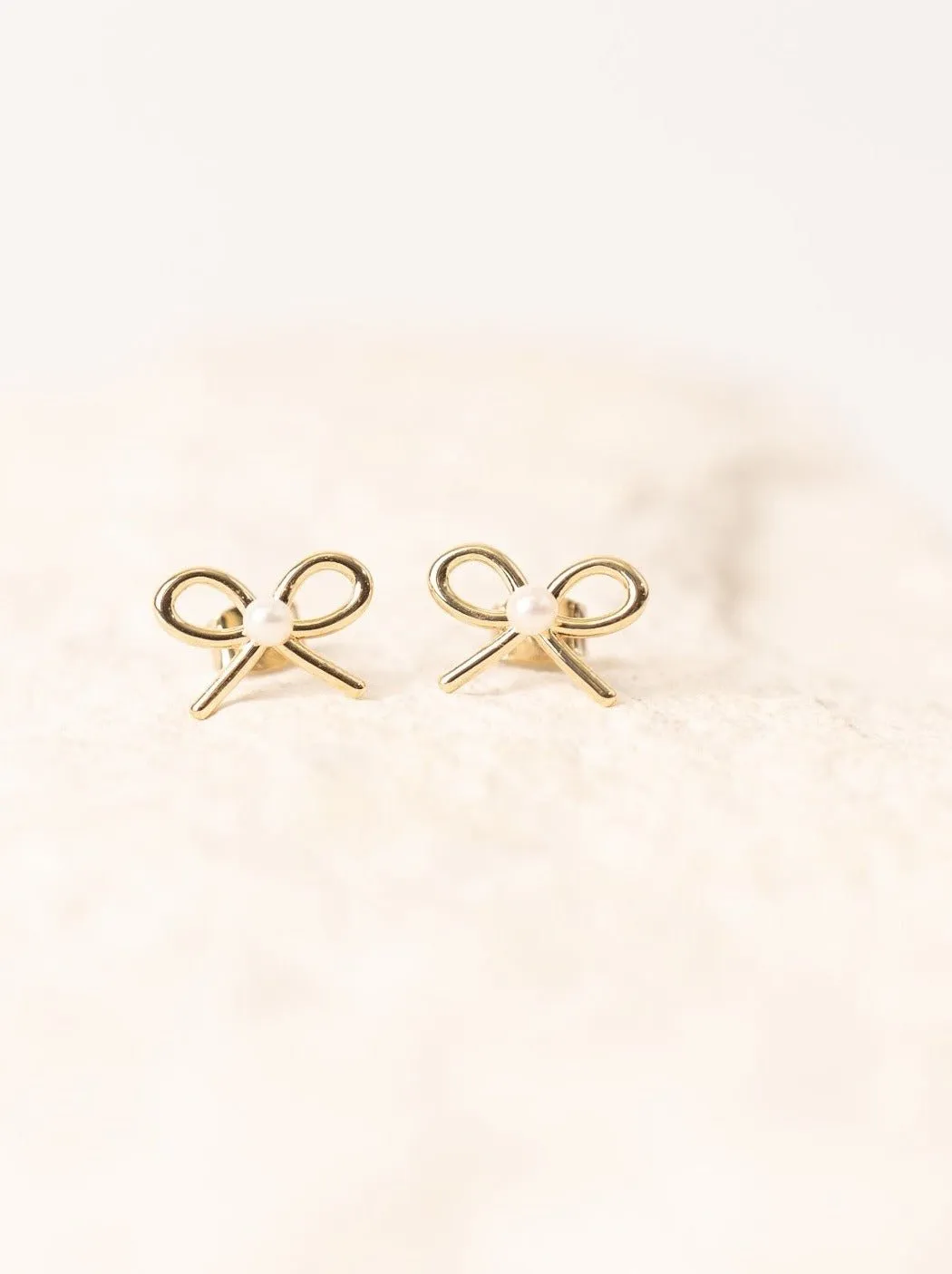 Pearl Bow Stud Earrings