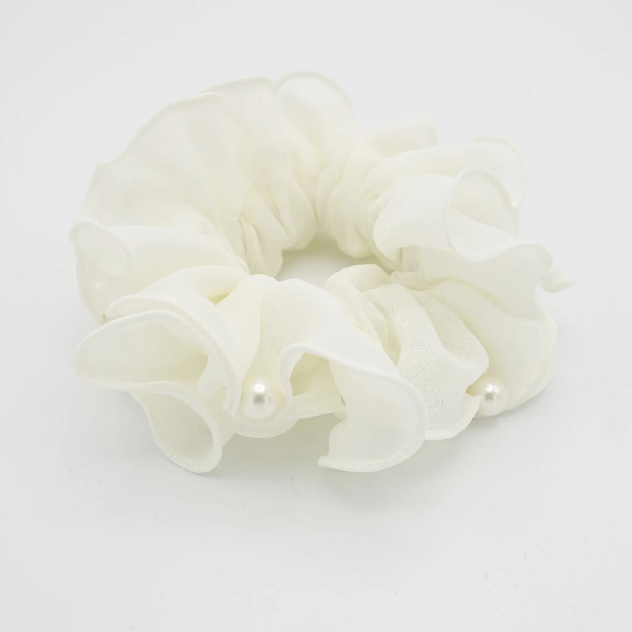 pearl decorated chiffon scrunchies women hair elastic scrunchie