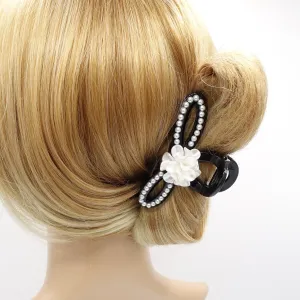 pearl hair claw, pearl flower embellished hair claw for women