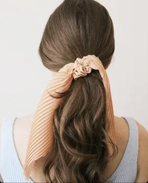 pleated  scrunchies chiffon bow long tail scarf hair tie scrunchie women hair accessory