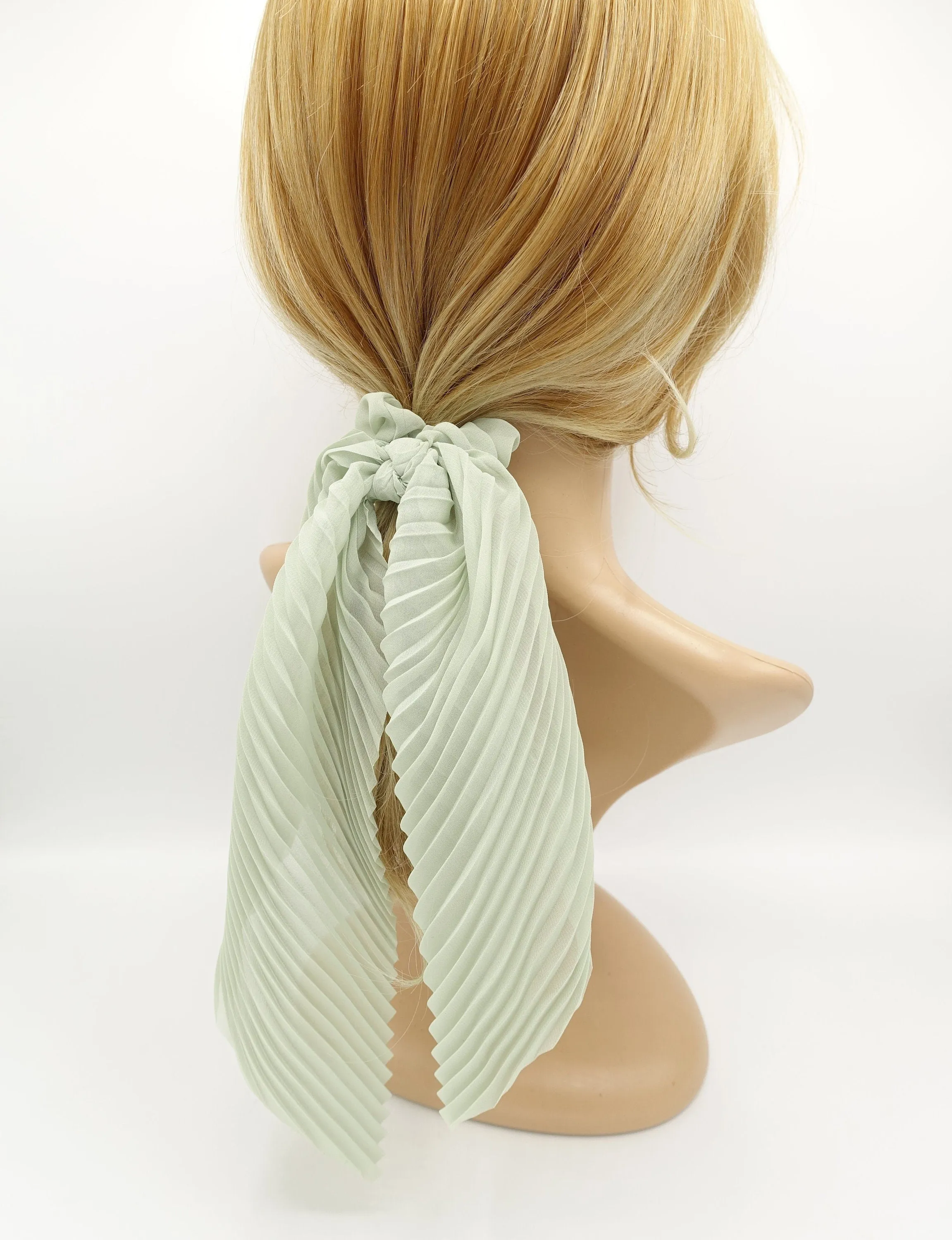 pleated  scrunchies chiffon bow long tail scarf hair tie scrunchie women hair accessory