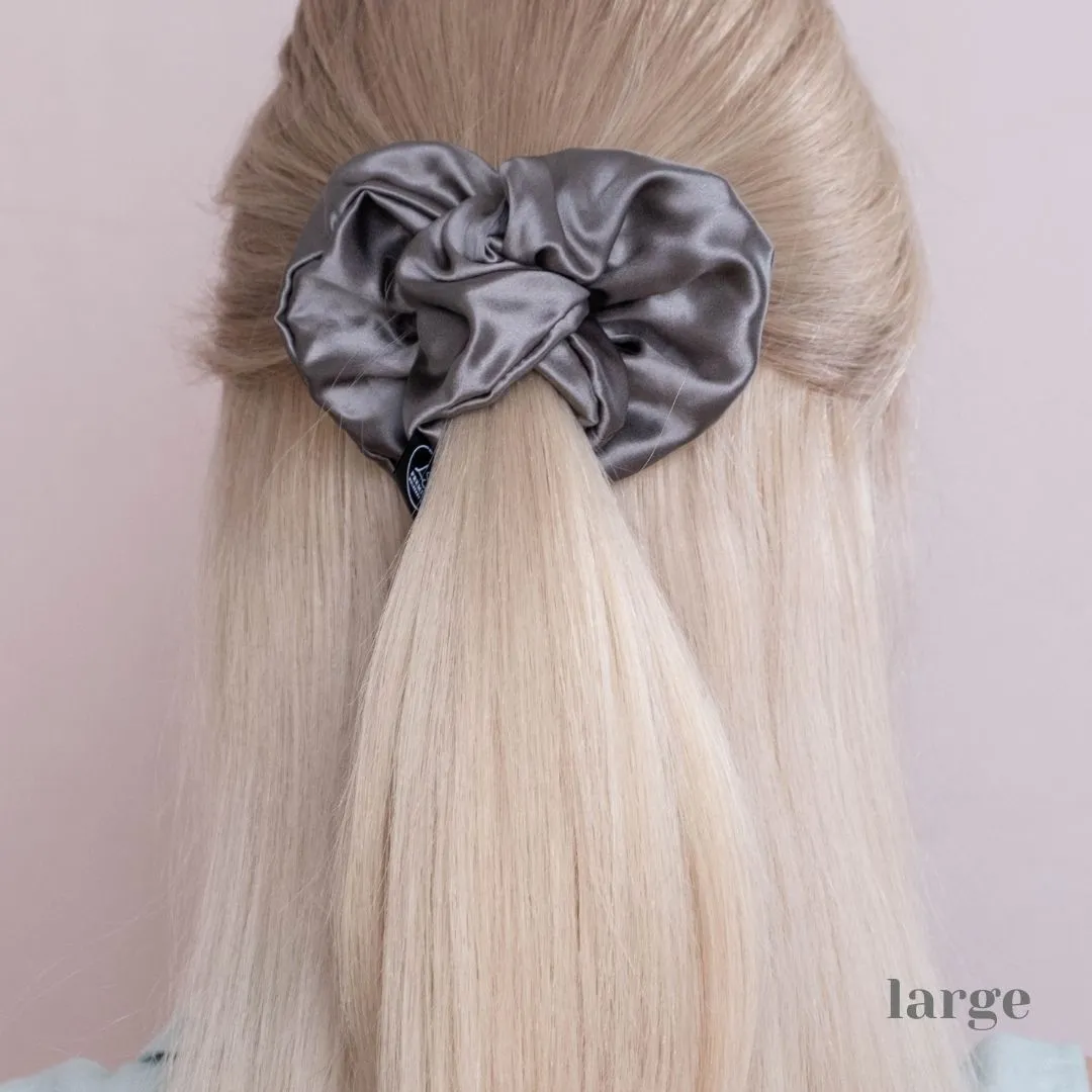 Premium Mulberry Silk Scrunchie - Grey/Pewter - Large