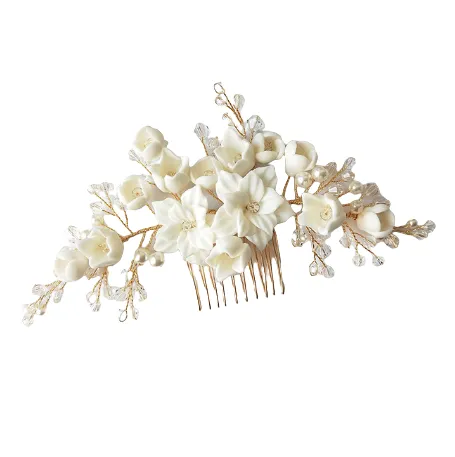 Ressa Floral Porcelain Gold Hair Comb