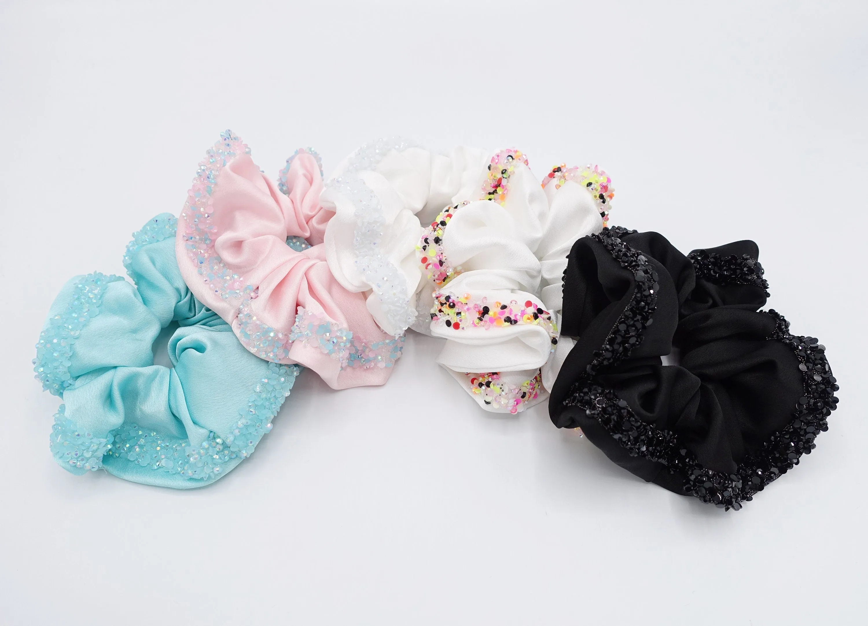 satin beads scrunchies for women