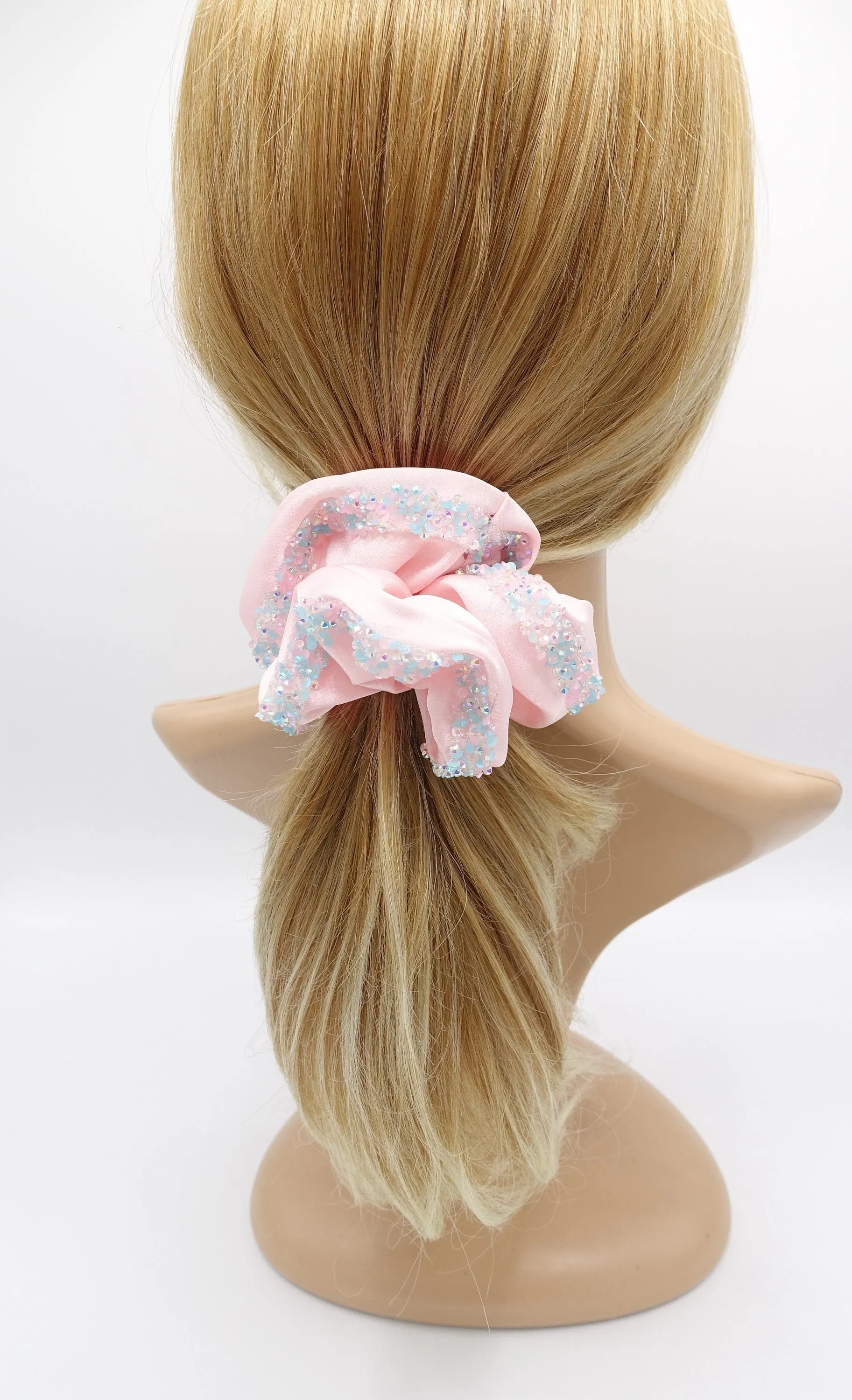 satin beads scrunchies for women