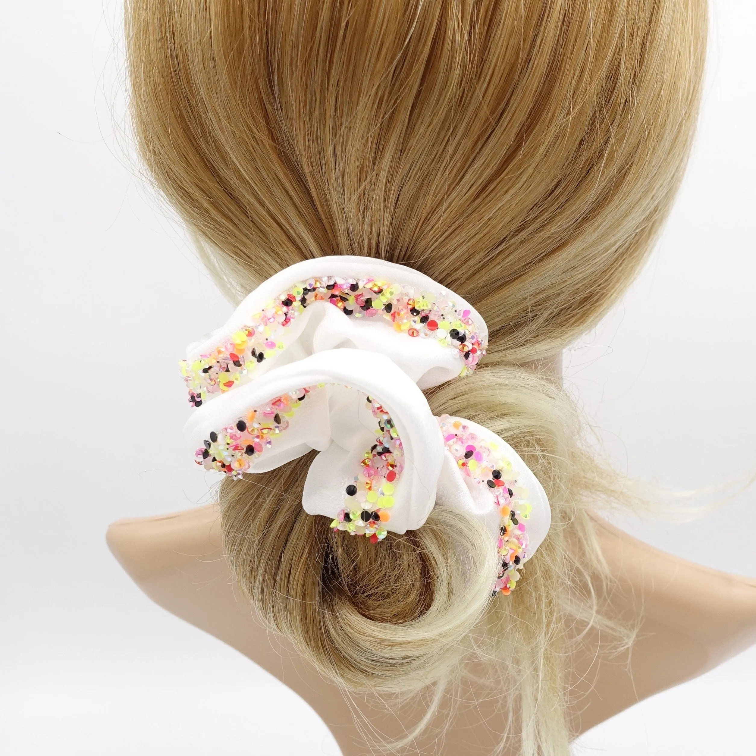 satin beads scrunchies for women