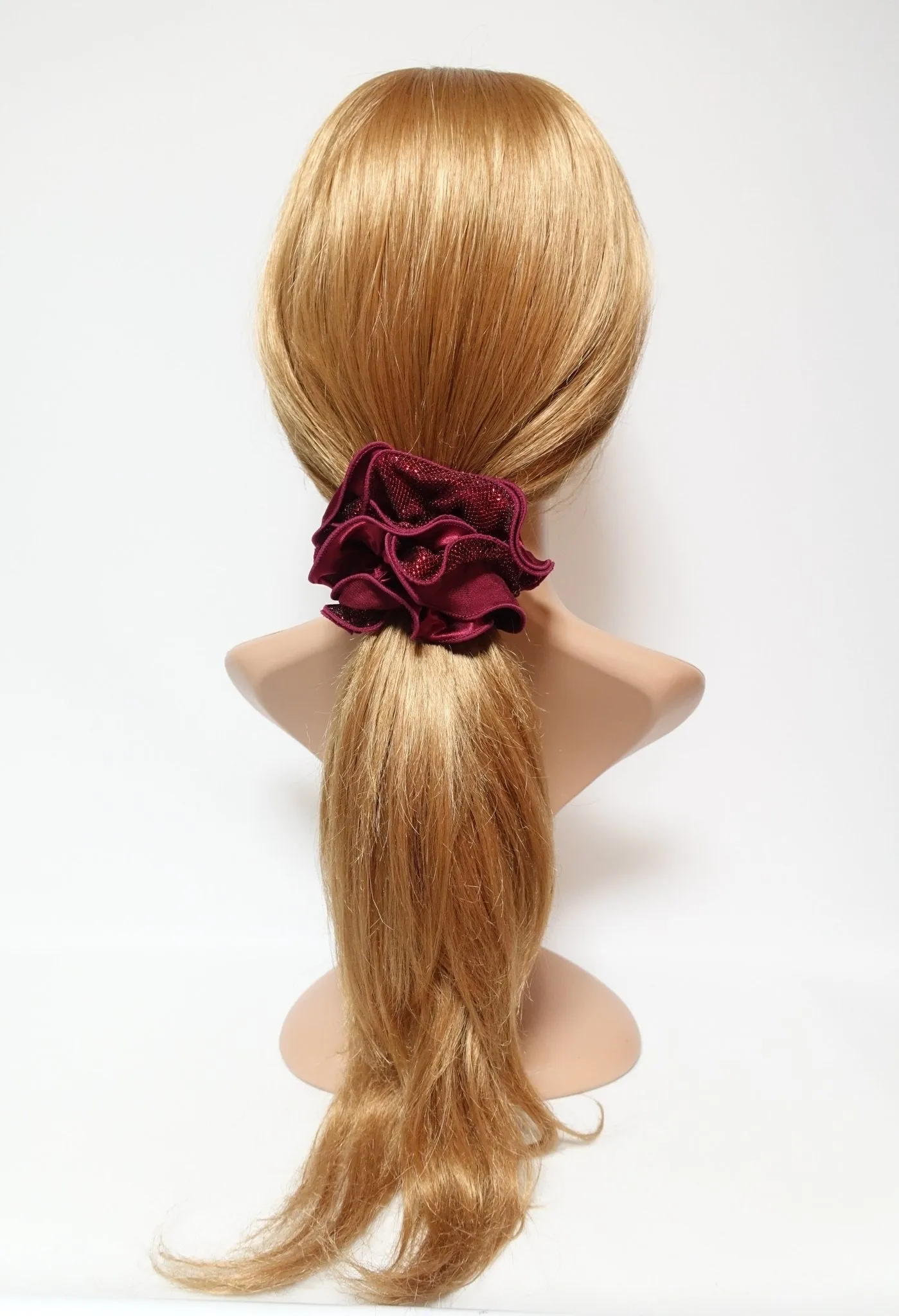 Satin Meshed Fabric Combination Dazzling Ponytail Holder  Elastic Scrunchie