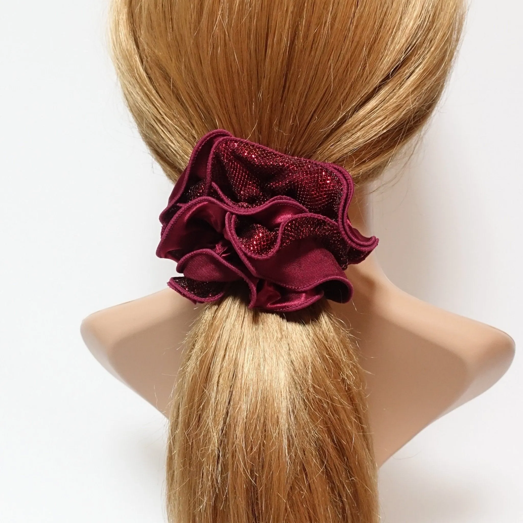 Satin Meshed Fabric Combination Dazzling Ponytail Holder  Elastic Scrunchie