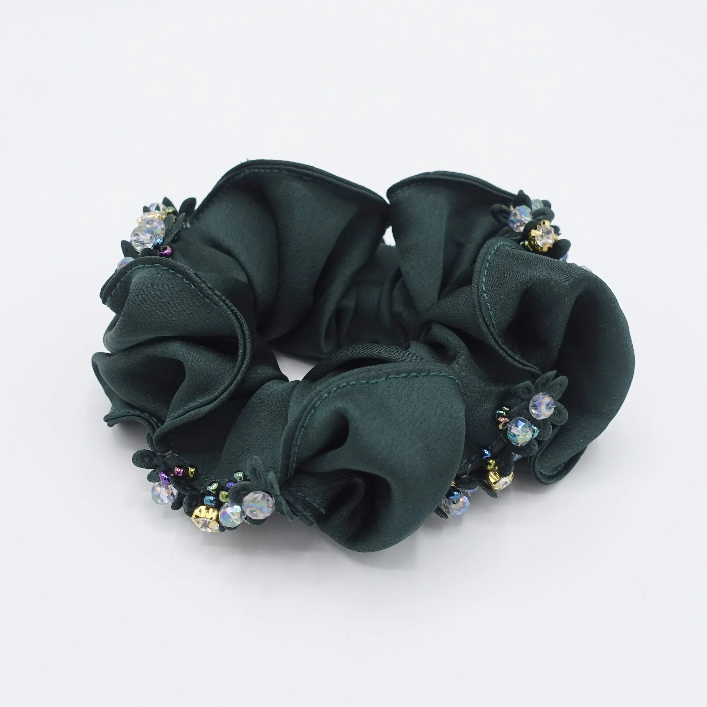 satin scrunchies rhinestone beads embellished scrunchie