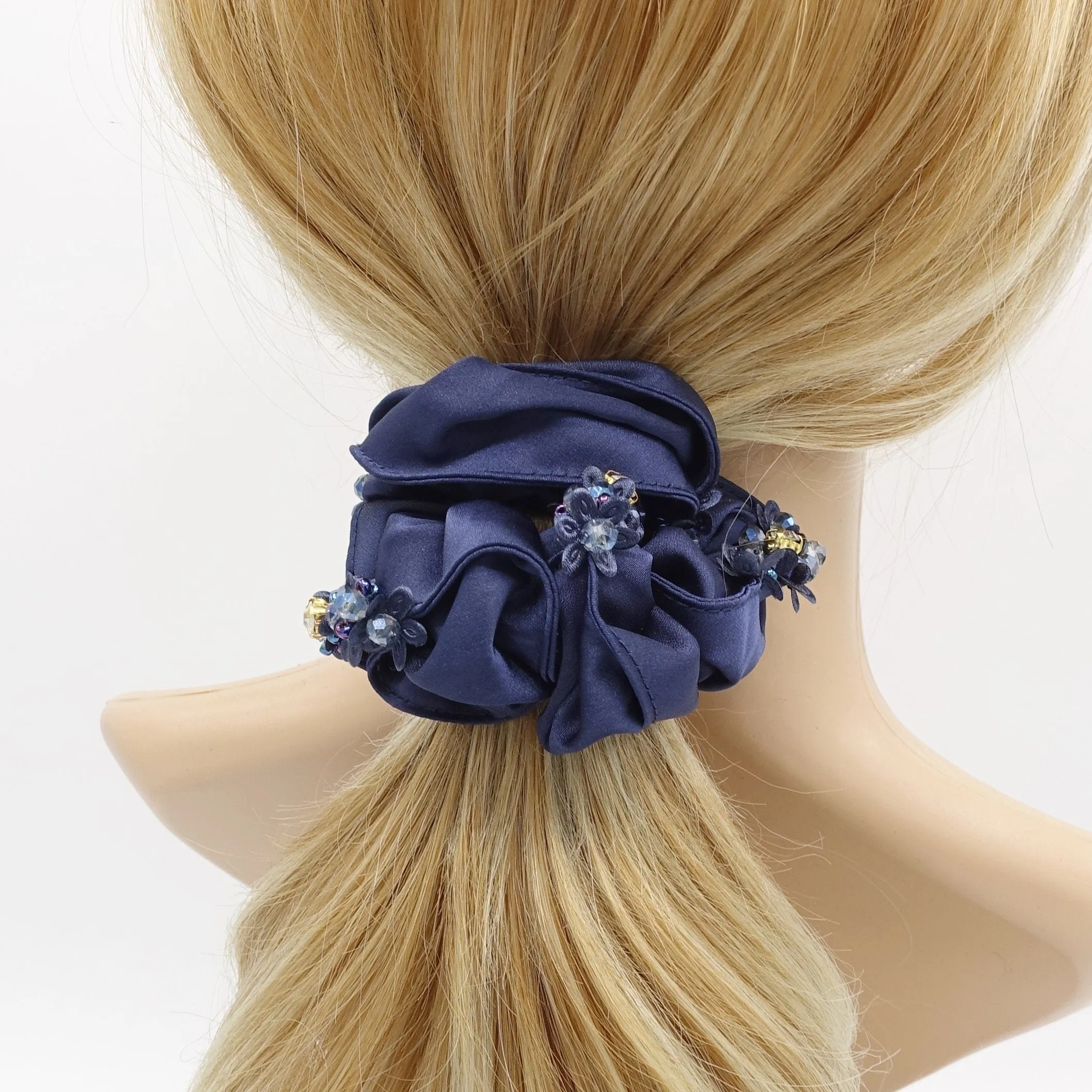 satin scrunchies rhinestone beads embellished scrunchie