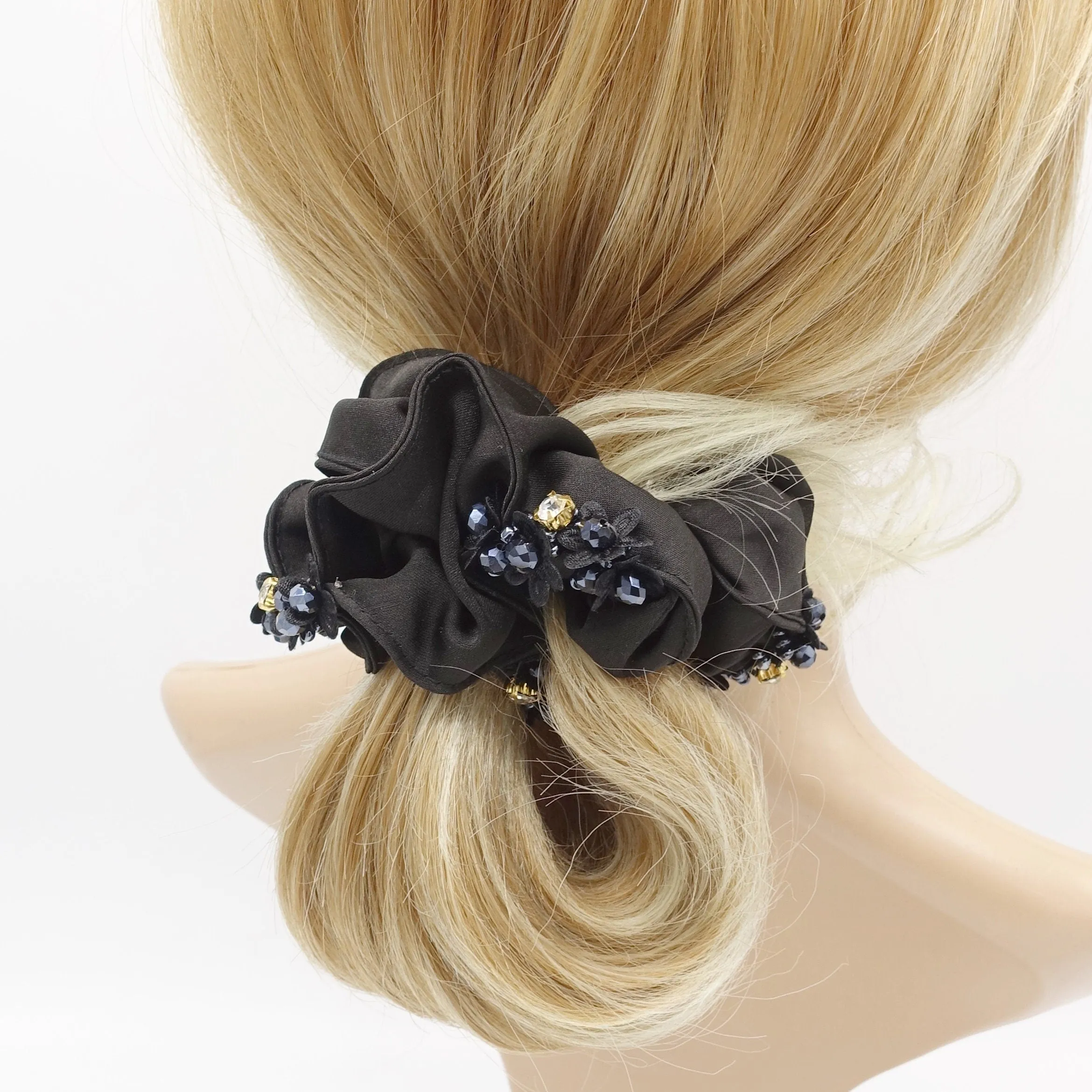 satin scrunchies rhinestone beads embellished scrunchie