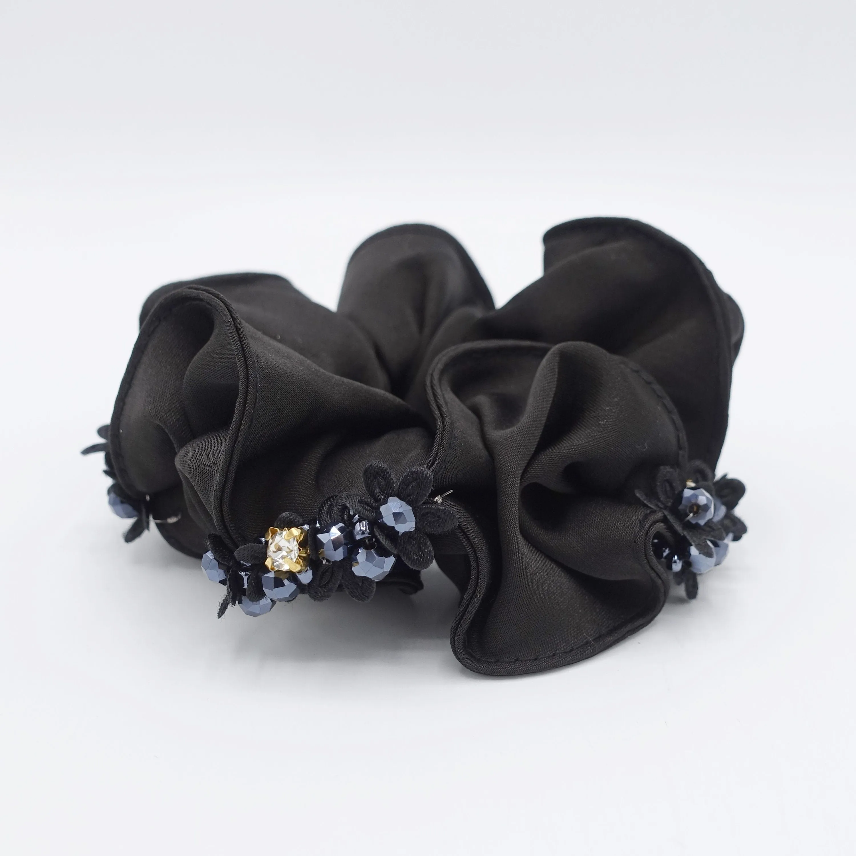 satin scrunchies rhinestone beads embellished scrunchie