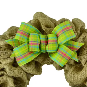 Spring Plaid Wreath Bow - Easter Wreath Embellishment for Making Your Own - Farmhouse Already Made Green Pink Turquoise