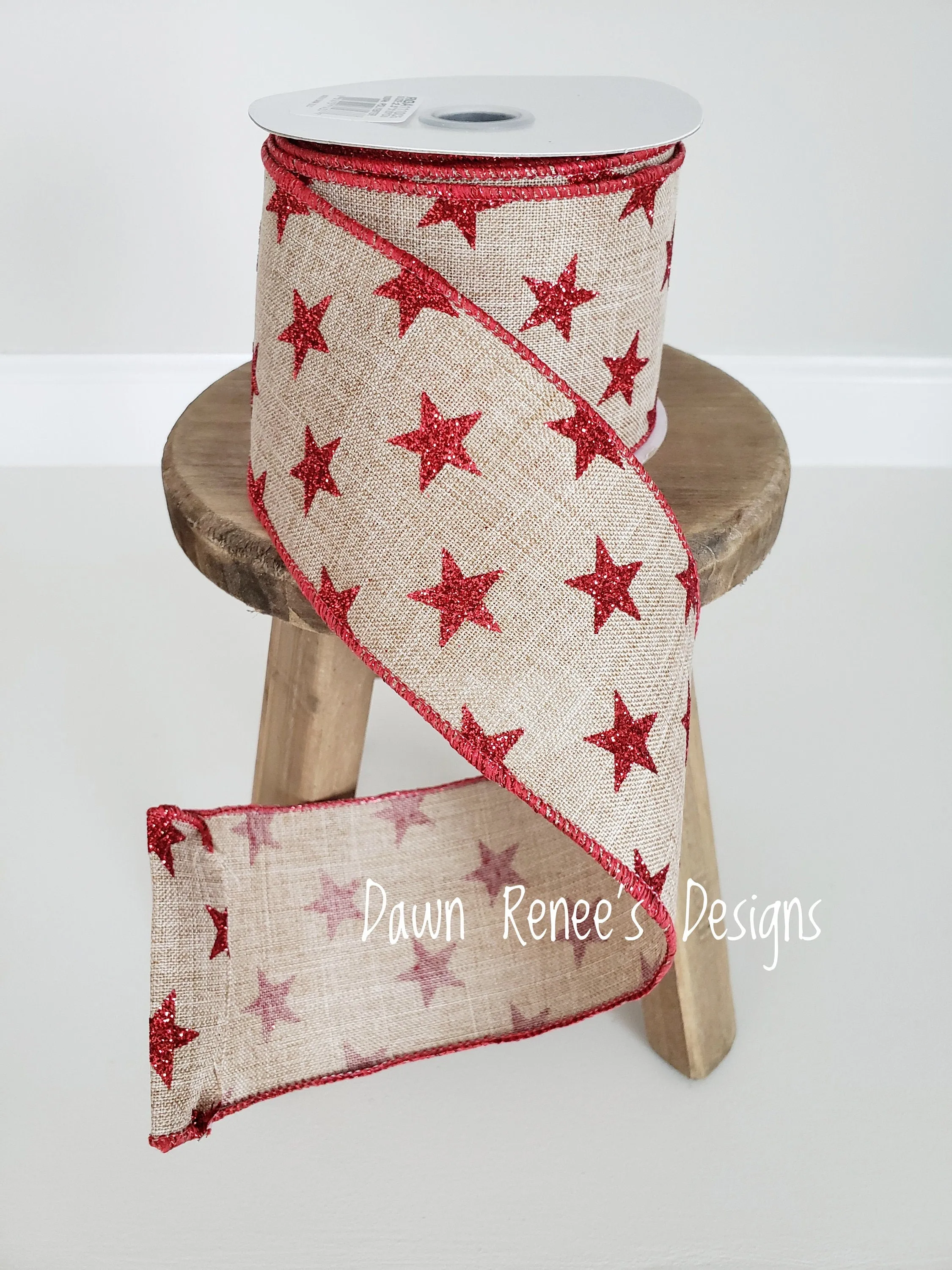 Tan Red Americana Wired Ribbon, Red Stars 2.5" RGA1110C5