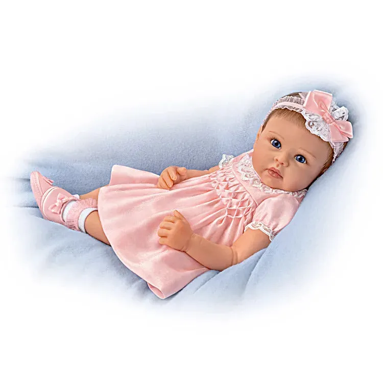 The Ashton - Drake Galleries Olivia All Dolled Up TrueTouch® Authentic Silicone Lifelike Realistic Baby Girl Doll with Soft Hand Rooted Hair Weighted Fully Poseable by Master Doll Artist Linda Murray 19"-Inches