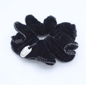 Trim Beaded Luxury velvet scrunchies Velvet Black Scrunchies for Women Hair Accessories Elastic Hair Ties