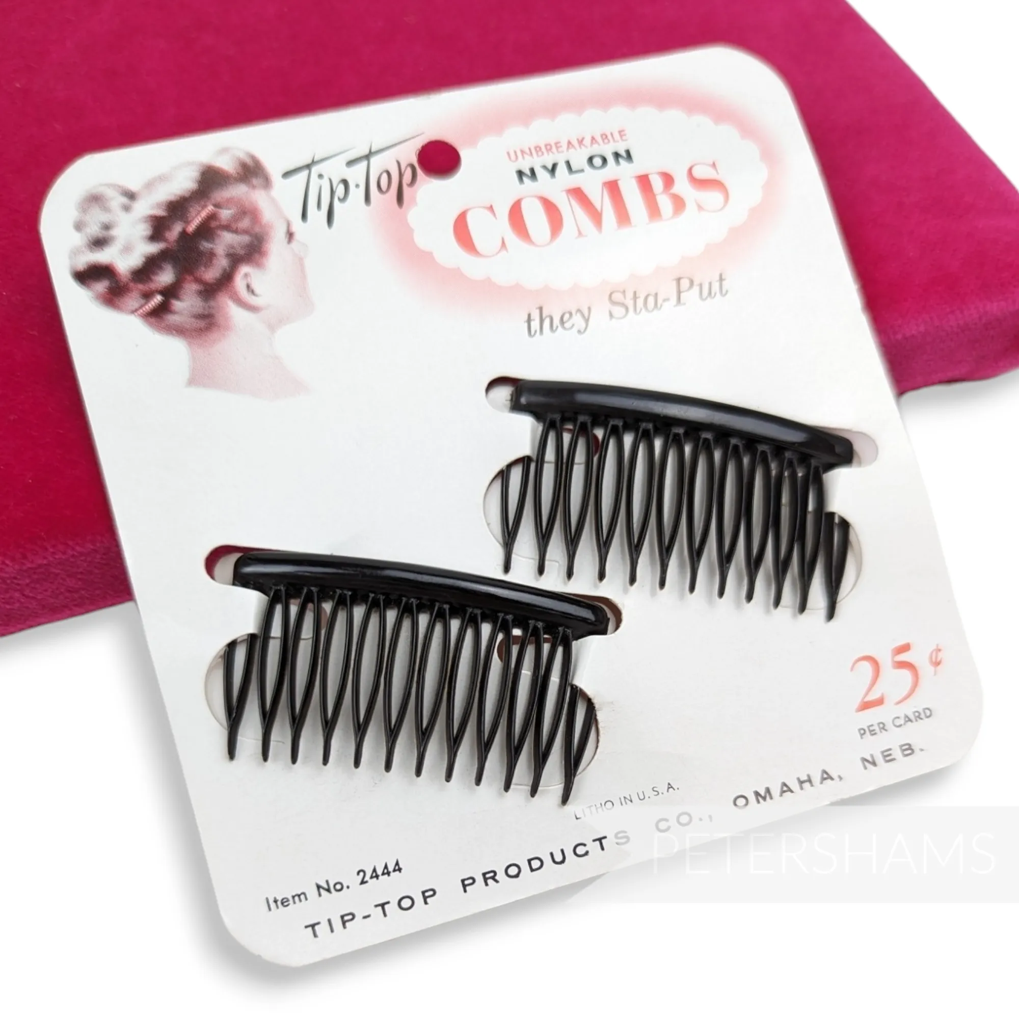 Vintage 1950s/60s 'Tip Top' Black Pair of Vintage Combs on Card